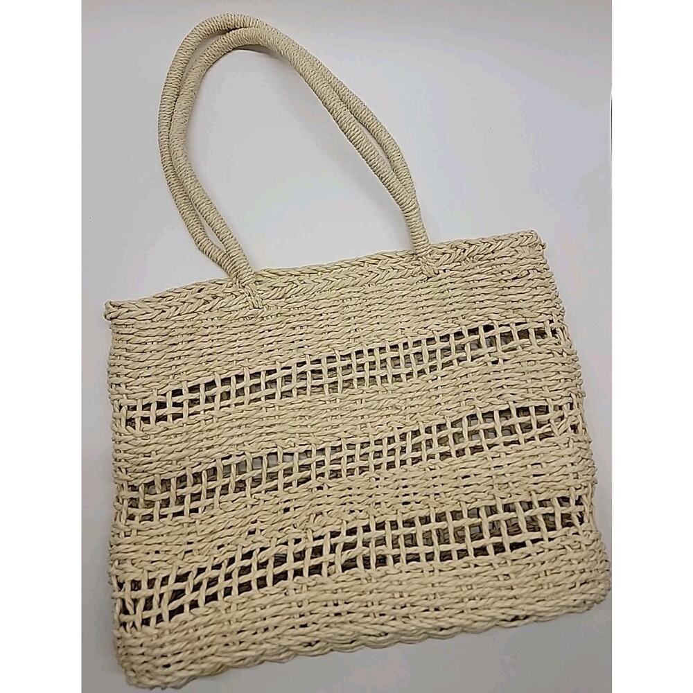 J.CREW Marseille 100% Paper‎ Straw Open Weave Unstructured Market Tote Bag Beach